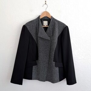 Sejour Asymmetrical Zip Black Grey Tweed and Panel Blazer Jacket Womens 18W